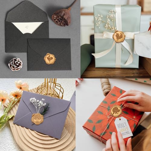 60pcs Eucalyptus Wax Seal Stickers, Andotopee Botanical Envelope Seal Stickers, Self-Adhesive Antique Gold Wedding Invitation Stickers, Real Sealing Wax Pre-Made, Great for Letter Seal, Gift Wrapping - color: Antique Gold