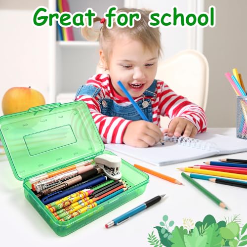 Pencil Box,Hard Plastic Pencil Box Large Capacity Crayon Case,Organizer Plastic Containers with Snap Lid, Stackable Storage Boxes for Art Craft Office & Classroom Back to School Supplies,Grass Green - color: Grass Green