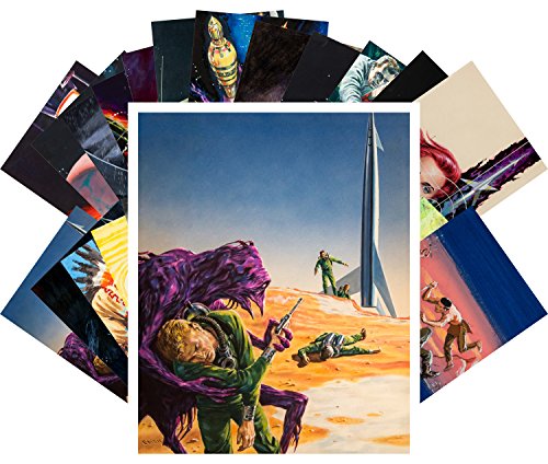 PIXILUV Vintage PostCards 24 pcs Vintage SciFi Aliens Book Comic Art Magazine Covers - color: Navy