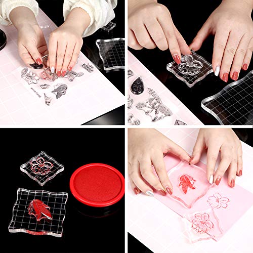 Mudder 7 Pcs Acrylic Stamp Blocks Set Clear with Grid Lines,Lace Edge - style: Lace Edge