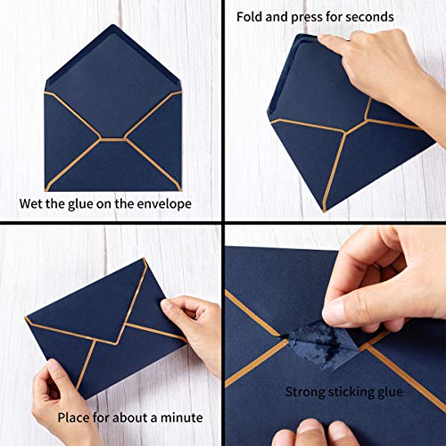 50 Pack A4 Envelopes Navy Blue 4x6 with Gold Border, 4.25x6.25 - color: Navy Blue, size: A4 (4.25x6.25)