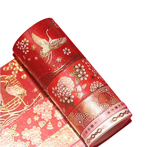 VIVIQUEN Gold Washi Tape Set Vintage Masking Tape Decorative Tape for DIY Scrapbooking, Crafts, Bullet Journal, Gift Wrapping, Holiday Decoration Planner Accessories (Red Classical 5 Rolls) - color: Red Classical 5 Rolls
