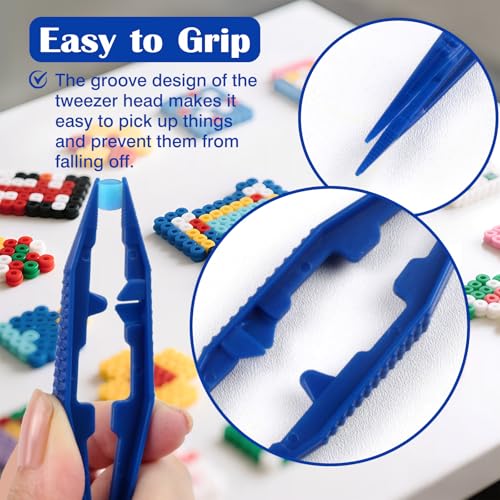 6-Piece Plastic Craft Tweezers for Kids – Non-Slip Bead & DIY Jewelry Making Tools (White, Pink, Blue, Yellow, Green)