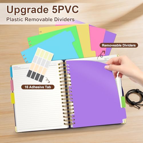 Hardcover Spiral Notebook Journal with Removable Dividers Tabs - color: Brown, size: 8.5"x11"