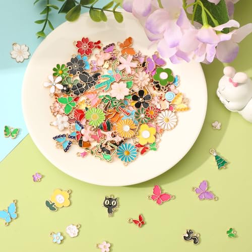 MARFOREVER 120 PCS Flower Butterfly Charms for Jewelry Making