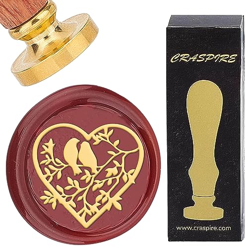 CRASPIRE Heart Wax Seal Stamp 25mm Removable Brass Head Vintage Love Heart Bird Sealing Wax Stamp with Wooden Handle for Wedding Valentine's Day Christmas Envelopes Invitations Gift Cards Decoration - style: Heart-0053