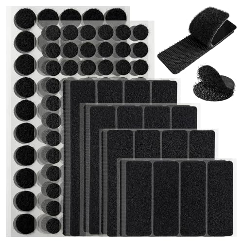 138 Sets Nylon Heavy-Duty Hook and Loop Tape, Various Sizes for Crafts, Office Use, and Wall Mounting - size: 138 Sets - Various Sizes Black