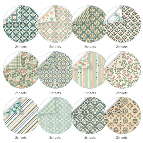 24 Sheets 12x12 Scrapbook Paper, Vintage Floral Scrapbook Supplies (Pastel) | Double Sided Decorative Patterned Paper, Scrapbooking Supplies for Junk Journal, Card Making or Collage, 24 Unique Designs - color: Pastel