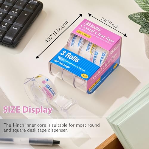BAZIC PRODUCTS Crystal Clear Tape, 3/4 in x 500 in, 3 Ct - size: 3/4" X 500" (1-Pack)