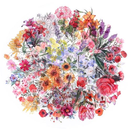 60Pcs Flower Stickers for Scrapbooking, Transparent Flower Stickers, Vintage Floral Decals, Gold Foil Floral Sticker, Aesthetic Watercolor Journaling Supplies for Kids