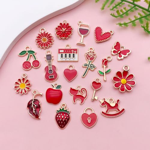Youdiyla 40pcs Enamel Charms Alloy Metal Charms for Jewelry Making Necklace Bracelet Earring DIY Accessories - color: Red