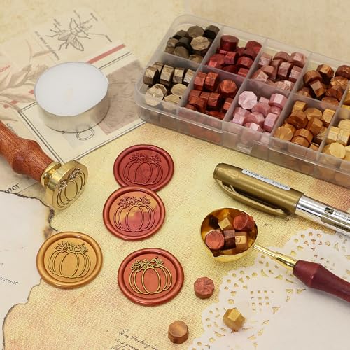 SWANGSA Fall Pumpkin Wax Seal Stamp Kit with Sealing Wax Beads - color: Fall Pumpkin