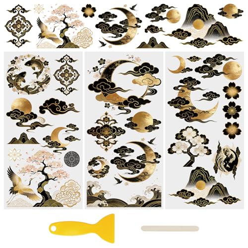 WANDIC 3 Sheets UV DTF Rub on Transfer Stickers for Craft,Clouds and Moon Theme Cup Warp Waterproof Decals Retro Decorative Transfers for Journal Cards Furniture Glass Wood DIY Crafts,15 * 30cm - color: Cloud and Moon