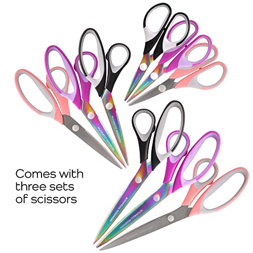 JubileeYarn Titanium Softgrip Scissors Set for Sewing, Arts, Crafts, Office - 3 Sets of 3 - Assortment 99 - color: 9pc Assortment, size: 3 Sets