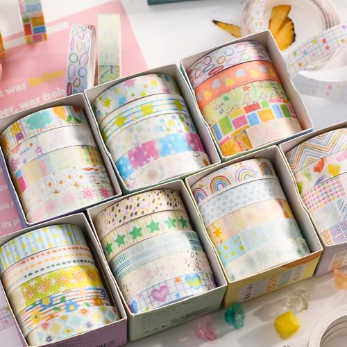 Cute Pattern Washi Tape Set 5 Rolls Glitter Cover Decorative Wide Kawaii Masking Tapes for Arts, DIY Crafts, Journals, Planners, Scrapbook, Wrapping (3 Heart Pop) - color: 3 Heart Pop