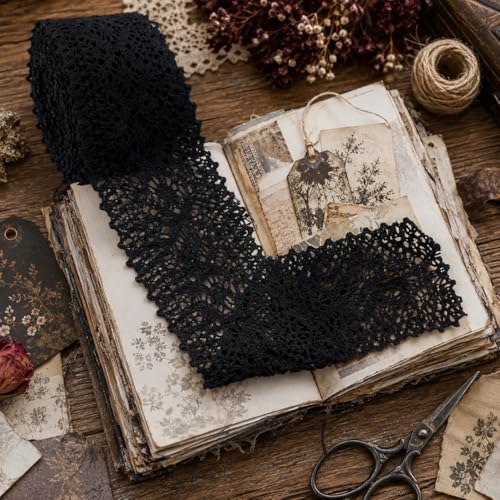 Black Lace Ribbon 8 Yards Crochet Lace Trim Cotton Sewing for Crafts, Gift Package Wrapping, Bridal Wedding Decoration, Scrapbooking Supplies - color: Black, size: 2.7 inch*8yards