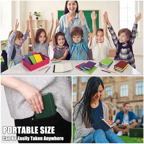 Aodaer 50 Sets Pocket Notebook Journal with Pens 160 Pages 3.5 x 5.5 Inch Mini Lined Journal Notebook A6 Leather Hardcover College Ruled Notepad with Pen Holder for School Office Gifts, Rainbow Colors - color: Mixed Colors