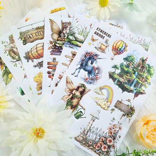 Snycler Sticker Book - 20 Sheets Vintage PET Stickers for Scrapbooking, Junk Journaling, Ephemera, and Decorative Crafts-The Elfs Cottage - color: The Elfs Cottage