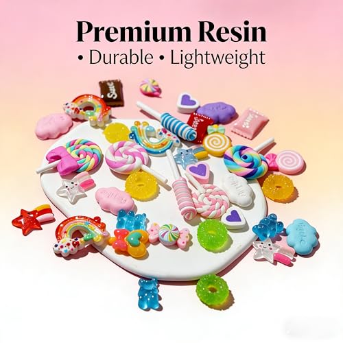 120Pcs Slime Charms Resin Flatback - Kawaii Candy Resin Charms for DIY Crafts, Phone Case Decor, Hair Clips, Scrapbooking Embellishments, Decoden Supplies - Random Mixed Styles, Various Colors - color: Candy