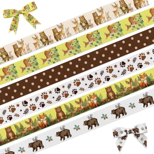 6 Pieces Baby Shower Ribbon, Woodland Animal Ribbon Set for Crafts