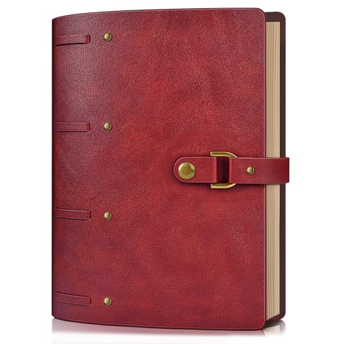 Leather Journal Notebook, A6 Size 5.3 x 7 inches 260 Lined Pages-Wine Red - color: Wine Red, size: 5.3*7inch