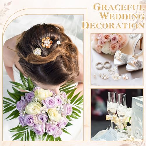 Liliaafar 30 Pcs Flower Rhinestone Buttons Pearl Flat Back Embellishments