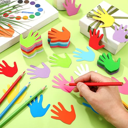 600 Pcs Hands Paper Cutouts for Bulletin Board, 1.97'' x 1.97'' Small Die Cuts Paper Shapes for Classroom Decorations, DIY Craft Projects, School Wall Decor, 12 Colors - style: Handprints