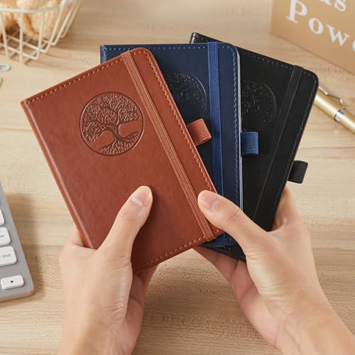 NIRMIRO (3 Pack) Small Journal Pocket Notebook with Pen, A6 (3.7" x 5.7"), for Men Women Work, Writing, Travel, Business - color: 3 tree, size: A6