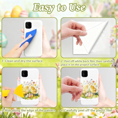 Peacoblue Easter Rabbits Rub On Transfers for Craft, Transfer Sticker | 18 Sheets UV DTF Transfers, Waterproof Rub On Decals for Wood, Glass, Furniture, Tumblers & Home Decor Crafts - style: Easter Rabbits with Easter Eggs