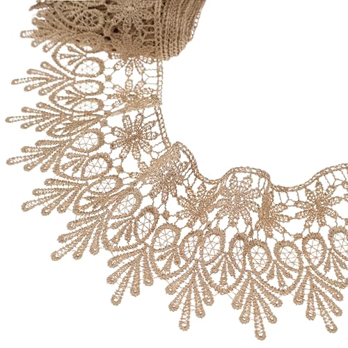 GXTIZAS Gold Lace Trim 3.2 Inch Wide Lace Ribbon for Sewing | scalloped embroidery for vintage weddings, costumes, pillows, curtains, gift décor and romantic DIY creations Crafts - color: Golden
