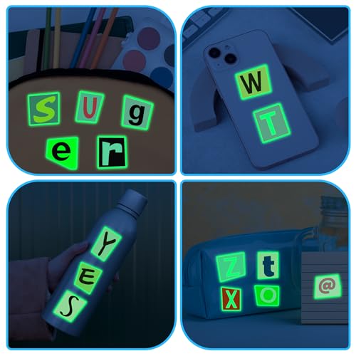 108 Pcs Alphabet Stickers Glow in The Dark, Vinyl Letters A-Z Water Bottle Sticker Pack for Teens, Waterproof Skateboard Laptop Decals for Adults Kids Girls Boys - color: Alphabet-ls015