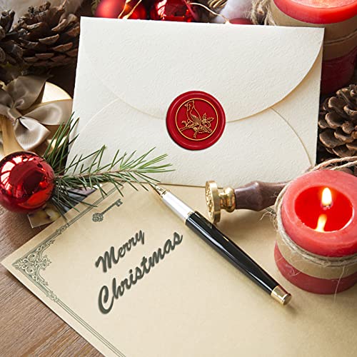 CRASPIRE Bird Wax Seal Stamp Holly Mistletoe Sealing Stamp X'Mas EVE Merry Christmas 30mm/1.18inch Removable Brass Head Sealing Stamp with Wooden Handle Invitations Greeting Cards Wrap - style: cardinal bird holly