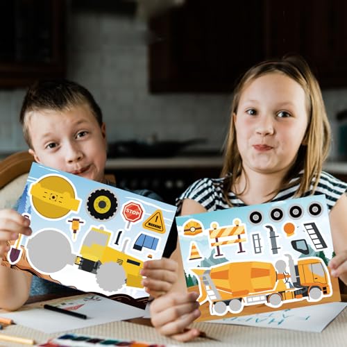 24 Sheets Make Your Own Construction Vehicle Stickers, Make-a-face Stickers - style: Construction Vehicle