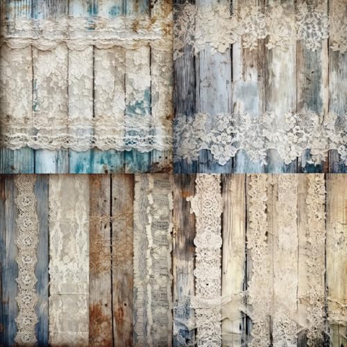 Vintage Lace & Wood Scrapbook Paper Pad 6x6, Single-Sided, 12 Designs, 24 Sheets, DIY Crafts, Scrapbooking Supplies - color: 6x6 Lace & Wood
