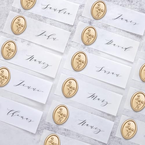 UNIQOOO Wax Seal Stickers - 3D Flower Oval Shape Wedding Invitation Envelope Seal Stickers, 50 Pcs Self- Adhesive Prosecco Metallic Light Gold Sticker, Perfect for Invitation, Christmas, Gift - color: Oval Flower, Light Gold