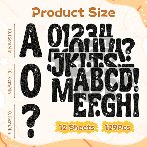 Bulletin Board Letters 129 PCS Glitter Letter Stickers Large 4 Inch, Black - color: Black, size: 4 Inch