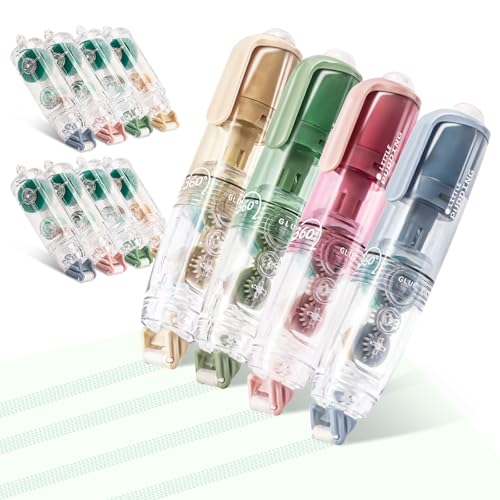 4 Pack Double Sided Tape Roller with 8 Refills for Crafts, Total 196.8 FT | Retractable Design, Cap-Free Convenience, 360° Rotating Head, for Scrapbooking, Gift Wrapping, Junk Journal & School Supplies