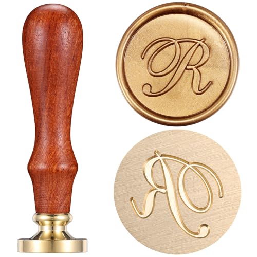 Yoption Handwritten Initial Alphabet Wax Seal Stamp, Letter R | Brass Head and Wooden Handle Sealing Stamp for Wedding Invitations, Envelopes, Christmas Cards, Gift Wrapping, Snail Mails - style: R