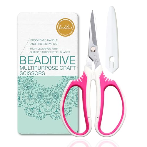 Beaditive Multipurpose Craft Scissors - High-Leverage Crafting Scissors with Sharp Carbon Steel Blades - Ergonomic Sewing Scissors for Heavy Duty Projects - Safe Office, Scrapbook, Leather Scissors - color: Fuchsia