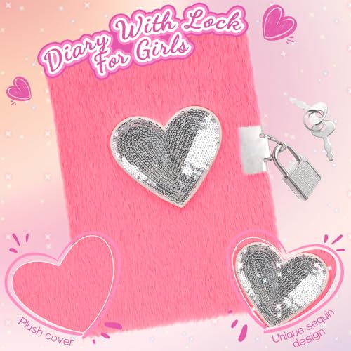 Heart Diary with Lock, Secret Journal Gift for Girls Ages 8-10, Pen & Stickers - style: Sequin Heart