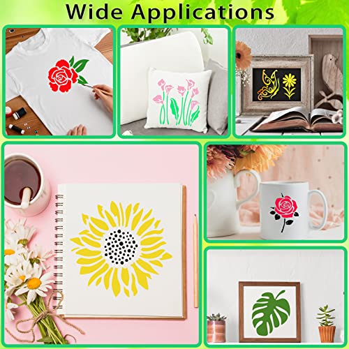 80 Pcs 5 x 5 Inch Stencils for Painting on Wood, Reusable Flower Butterfly Stencils Bird Plastic Bee Wall Stencil DIY Craft Template for Wall Home Decor - style: Flower