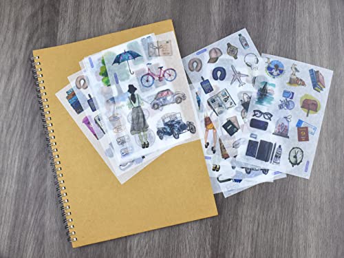 12 Sheets Travel Theme Washi Stickers Suitcase Backpack Vehicle Transportation Ticket Planner Journal Sticker DIY Decoration for Scrapbook Arts Crafts Journaling Letter Envelope Postcard Collage Diary - color: O