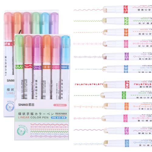12 Pcs Magic Border Pen, Different Line Stamp Markers Border Pens, Scrapbook Supplies for Drawing Note Taking, Journaling Handwriting, Tip Roll Drawing Decorative Lines - style: 12 styles B