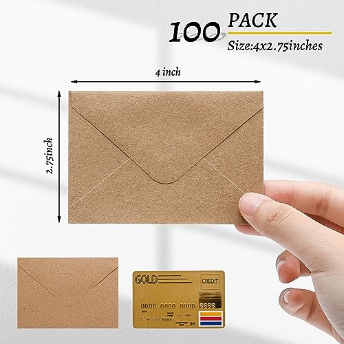 100 Pack 4 x 2.75" Mini Envelopes 120GSM Gift Card Kraft Envelopes Bulk Small Paper Gift Card Sleeves Greeting Card Business Card Brown Tiny Envelope Pockets for Card & Invitation - color: Kraft-100