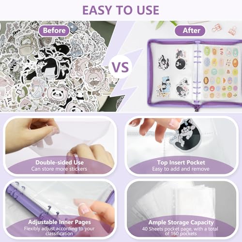 A5 Sticker Storage Organizer Binder Collecting Book Album, Purple - color: purple