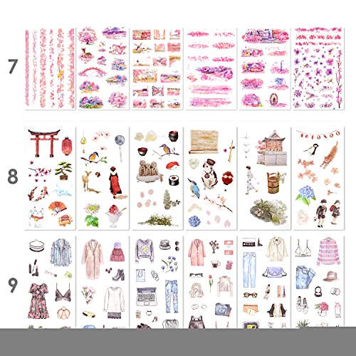 Mayplous 12 Pack Washi Sticker Set, 72 Sheets Decorative Washi for Journals, Planners, Scrapbooks, DIY Cards, Albums & Craft Projects (Travel Time) - color: Travel Time