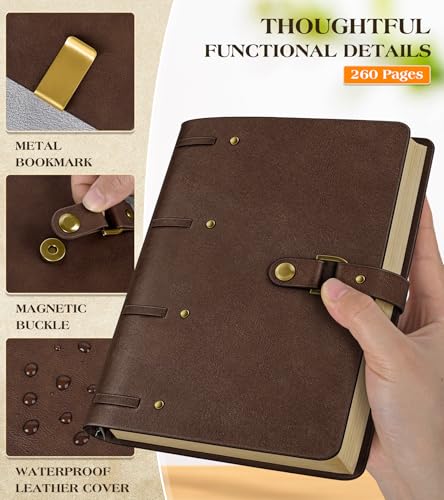 Leather Journal Notebook, A6 Size 5.3 x 7 inches 260 Lined Pages -Brown - color: Brown, size: 5.3*7inch