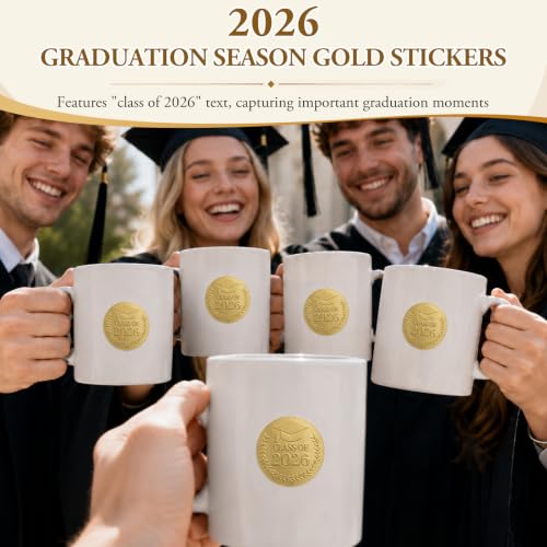 10 Pack Gold Class of 2026 Graduation Stickers, Gold Foil Embossed Labels for Graduates, Metallic Envelope Seals for Gifts, Invitations, Candy Bags & Party Favors