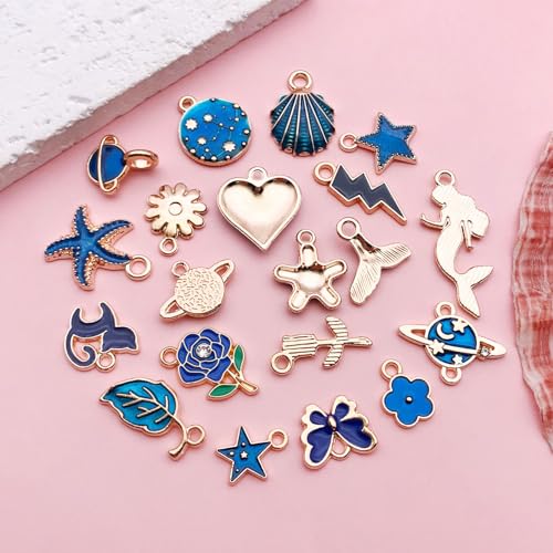 Youdiyla 40pcs Enamel Charms Alloy Metal Charms for Jewelry Making Necklace Bracelet Earring DIY Accessories - color: Dark blue