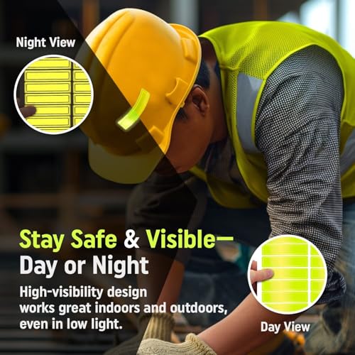 SmartSign Yellow Retro Reflective Hard Hat Stickers - 1" x 4", Pack of 16, Durable Helmet Stickers for Construction & Safety, High Visibility Helmet Strips, Fire Helmet Decals, Strong Adhesive - color: Yellow